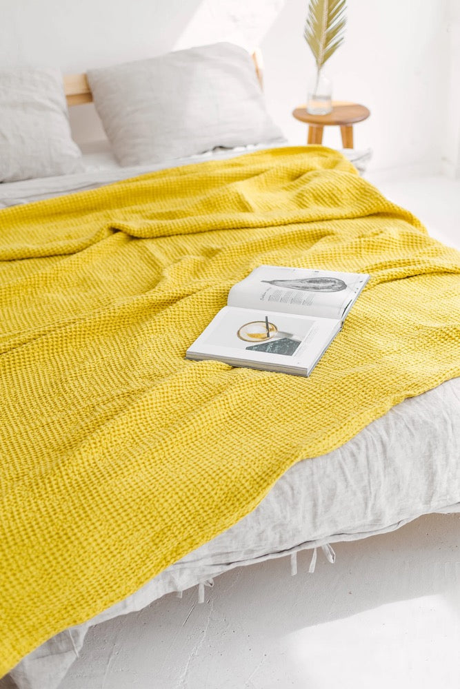 Waffle linen blanket, Linen throw blanket, Linen bed throw in waffle pattern, Linen Bedspread